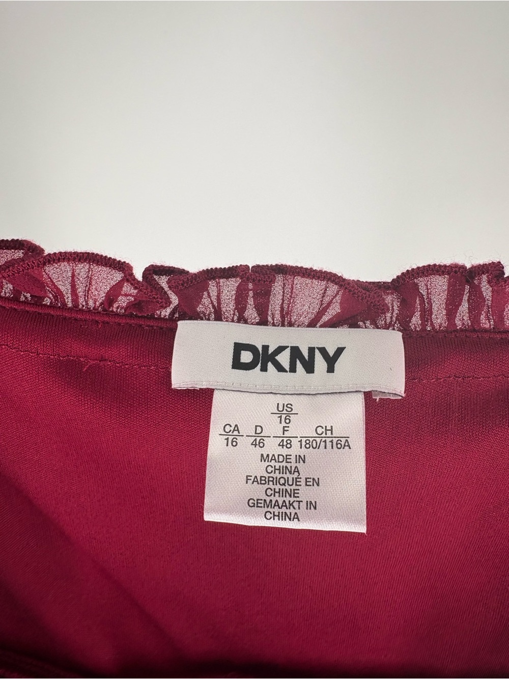 New DKNY Burgundy One-Shoulder Pleated Tiered Dress size 16 - Picture 4 of 5